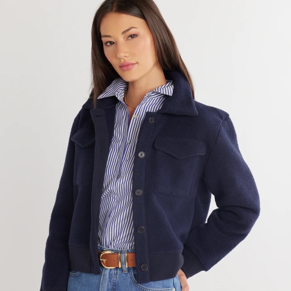 Dudley Stephens Kentfield Jacket Sherpa Fleece Navy Blue Small